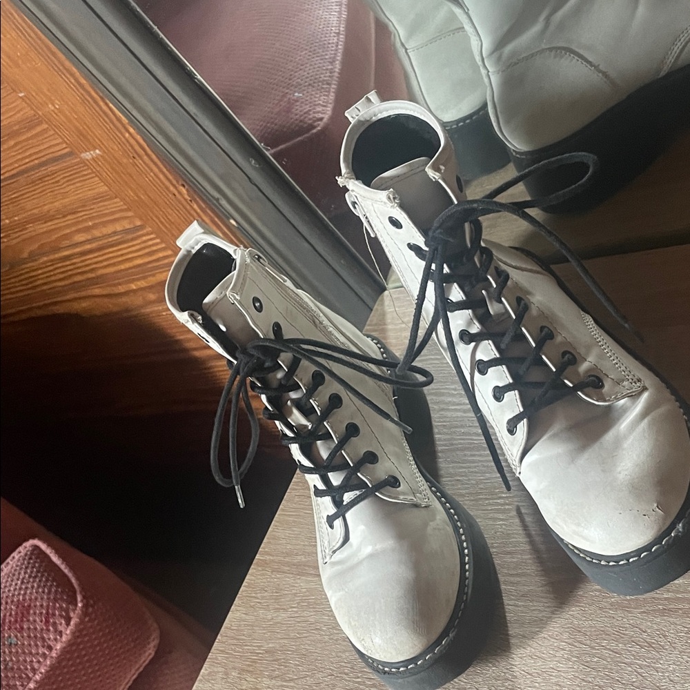 Stylish White Lace-Up Boots